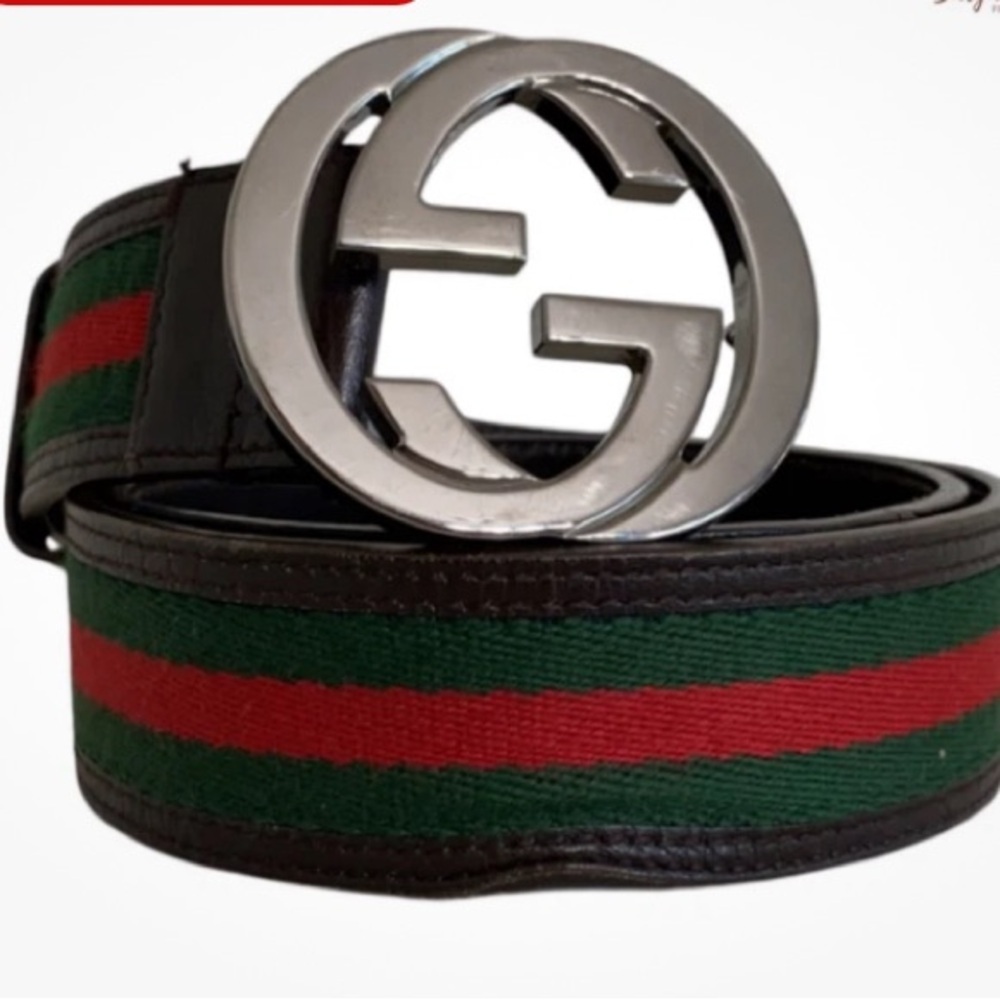 Gucci Men's Black, Green, and Red Belt